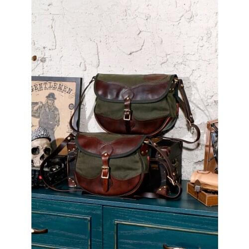 Waxed Canvas Leather Crossbody Small Bag Messenger Bag Mens Shoulder Bag Vintage