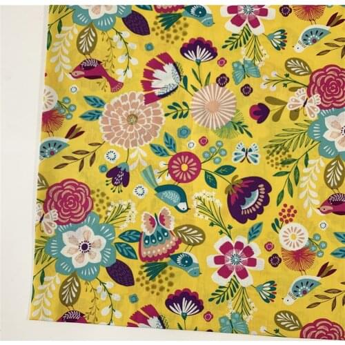 Yellow butterfly bird flower Cotton Fabric Plain cotton fabric Material Patchwork Cloth Tissue Kids Home Textile Sewing
