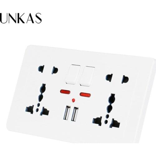 UNKAS LED indicator 146mm*86mm Wall Power Socket Double Universal 5 Hole Switched Outlet 2.1A Dual USB Charger Port