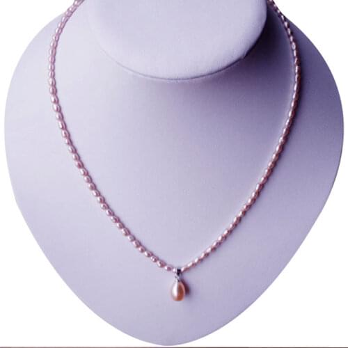 Fashion natural freshwater Rice pink 3-4MM pearl necklace with pearl 8-9MM Drops water pendant necklace