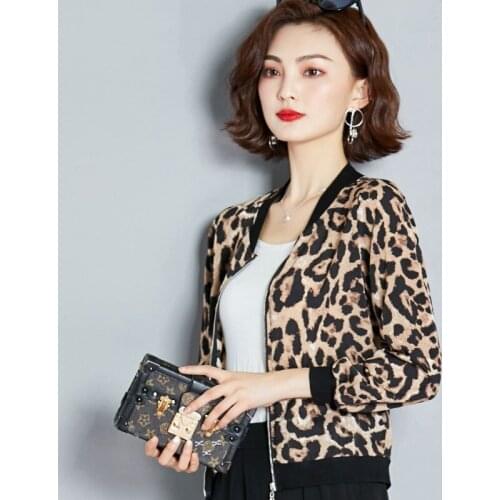 Leopard Print Plus Size Baseball Basic Round Collar Zipper Autumn Bomber Jackets Long Sleeves girl Coat Womens Jacket Outwear