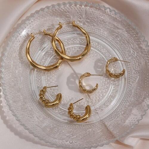 New Trendy New Arrival Stainless steel Gold Plated Water Proof Tarnish Free Push Back Hoop Earrings Twist earrings For Women