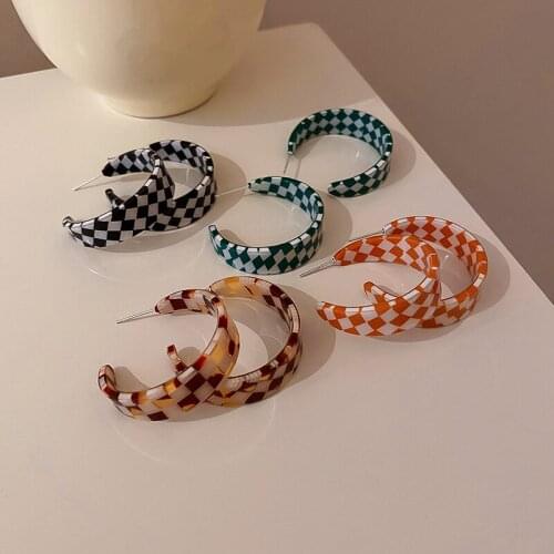 2021 New Retro Fashion Candy Color Acrylic Grid Hoop Earrings For Women Girls Geometric Circle Aesthetic Jewelry Gifts