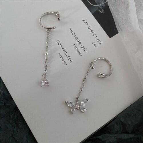 VSnow Unique Design Love Heart Waterdrop Butterfly Cubic Zircon Clip Earrings for Women Exquisite Long Tassel Earring Pendientes