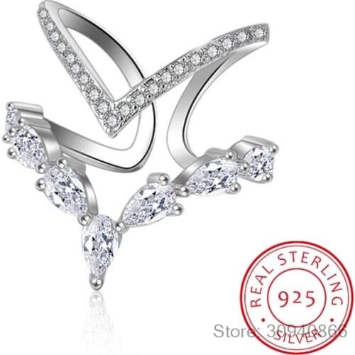 925 Sterling Silver Irregular Double Layer Zirconia ring For Women anillos Resizable Rings Bague S-R172