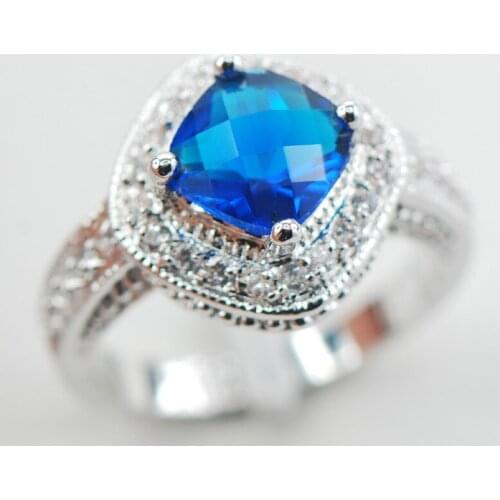 Blue Crystal Zircon White Crystal Zircon Women 925 Sterling Silver Ring F894 Size 5 6 7 8 9