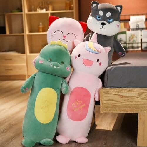 1pc 130CM Cute Dinosaur&Cat&Unicorn&Husky Long Pillow Stuffed Plush Animal Toys For Children Soft Bed Sleep Pillow Girls Gift