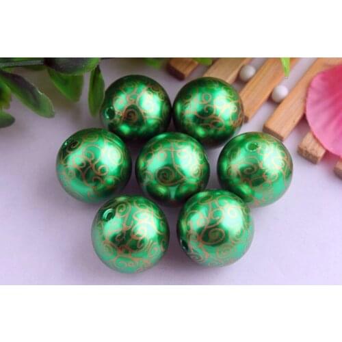 AAA Quality New Arrive Christmas green round 20mm 100pcs chunky Imitation pearl print swirl beads for kids jewelry making