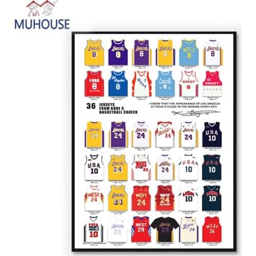 Kobe Bryant Basketball Career 36 Set Jersey Poster Black Mamba Memorial Gift Fan Collection Wall Art Painting for Boy Room Decor
