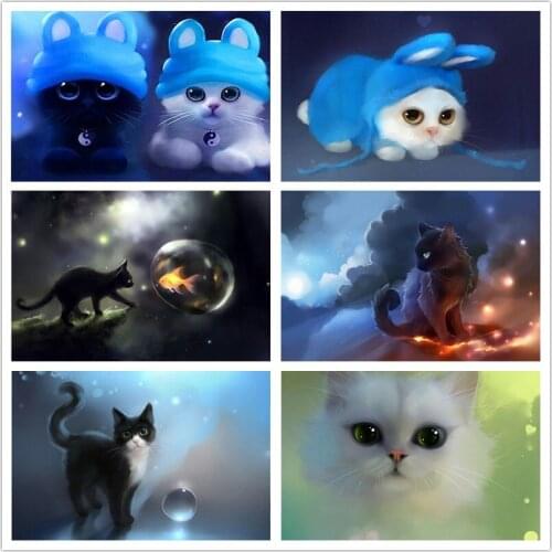 New Style 5D DIY Diamond Mosaic Diamond Embroidery Bedroom Cartoon Cute Cat Point Diamond Paste 5D Diamond Painting Cross Stitch