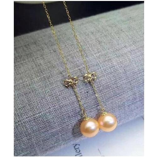 Free shipping>>>>noble jewelry Akoya White pink Pearl Earrings 14k Handmade long chaon