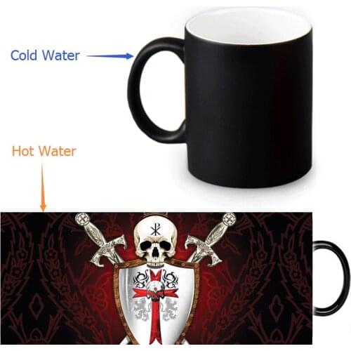 Free shipping 12 OZ/350ml Knights Templar Cross Heat Mug Color change Ceramice Mugs