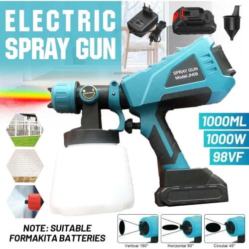1000ML Cordless Electric Spray Gun with 1/2pcs Lithium-ion Battery Portable Paint Sprayer Compatible For Makita Battery EU Plug