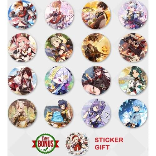 Genshin Impact Badge Tartaglia Zhongli Barbara Sucrose Qiqi Jean Cute Lovely Cosplay Brooch Pins Clothes Backpack Decor Gifts