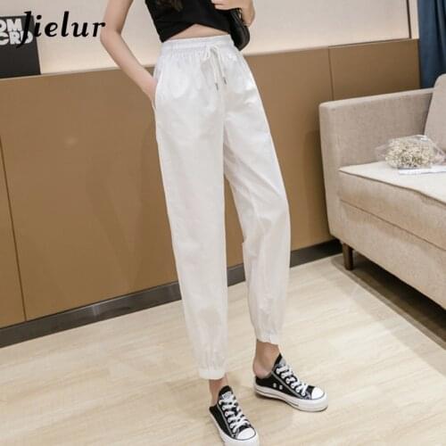 Jielur Solid Color Trousers Women Elastic Waist Candy Color Autumn Pants New Chic Sweatpants Slim Pants Pantalon Femme Roupas