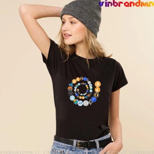 Bitcoin Printed Vogue Ladies T Shirts Cryptocurrency Spiral Ethereum, Bitcoin, Litecoin Crypto network, Qtum Printed Tee Shirts