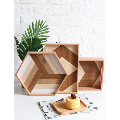 Wooden Serving Tray Fruit Cake/Break/Snack Tray Nordic Rectangular Tea Cup Home Light Luxury Coffee Tea Plate