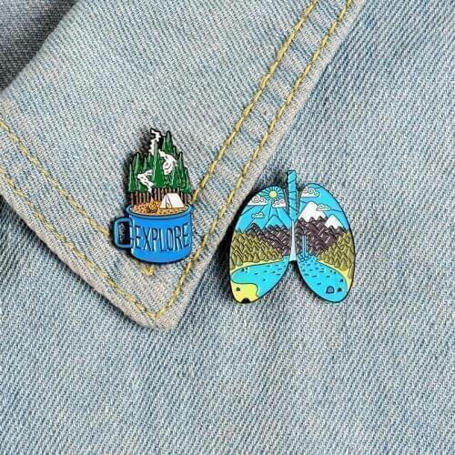 Personality design Cute healthy lung care for nature Brooch Enamel Pin women brooches bag badge