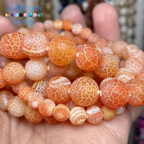 Natural Orange Frost Cracked Agates Onyx Stones Loose Round Beads For Jewelry Making 4-12 MM DIY Bracelets Accessories 15"