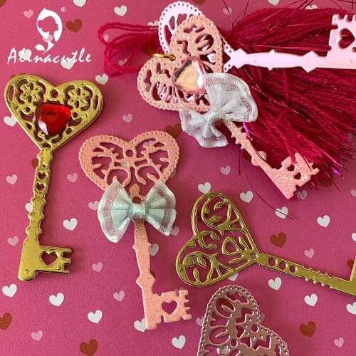 Metal Cutting die Cut Valentines 4pc Heart Key Scrapbooking Paper Craft Handmade Card Album Punch Art Cutter Alinacutle Die