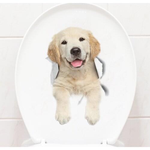 Cute Puppy sticking out tongue Wall Stickers Bathroom Home Decoration Wallpaper living room Decor mural 3D Dog toilet Sticker