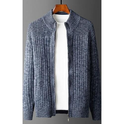 Mens Cardigan Zip Diamond Collar Spring Fall Heavy Knitted Cardigan Casual Fashion Sweater Jacket Mens 100% Cotton 3XL