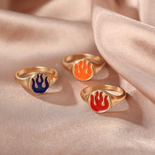 New Ins Creative Simple Colorful Flame Ring Vintage Trendy Drop Oil Pink Star Cherry Rings For Women Girls Fashion Jewelry Gift