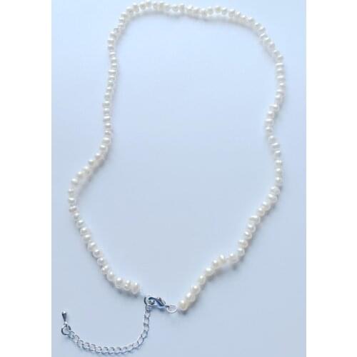4mm bright white pearl choker necklace chain silver clasp natural Freshwater PEARL Women Jewelry 35cm 43cm 14'' 17