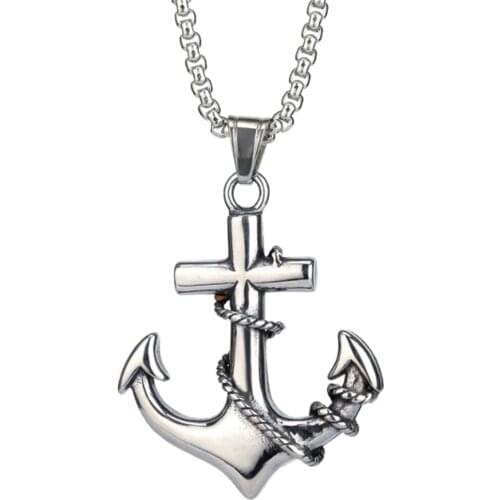 316L Stainless Steel Anchor Necklace Hip Hop Mens Retro Titanium Steel Cross Pendant Necklace No Fade