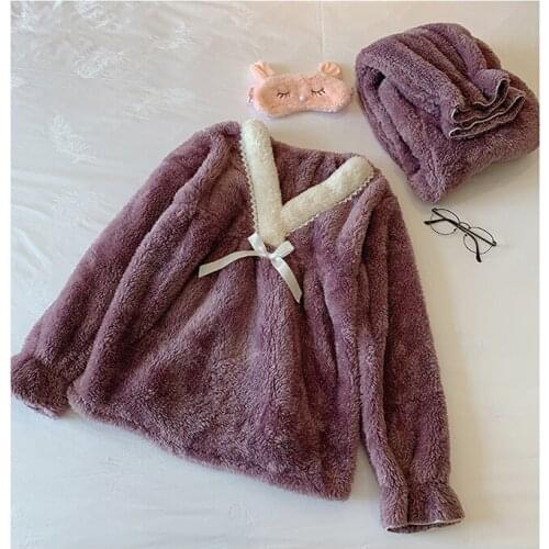 HeyBolin Pajamas autumn and winter womens lovely Flannel Suit