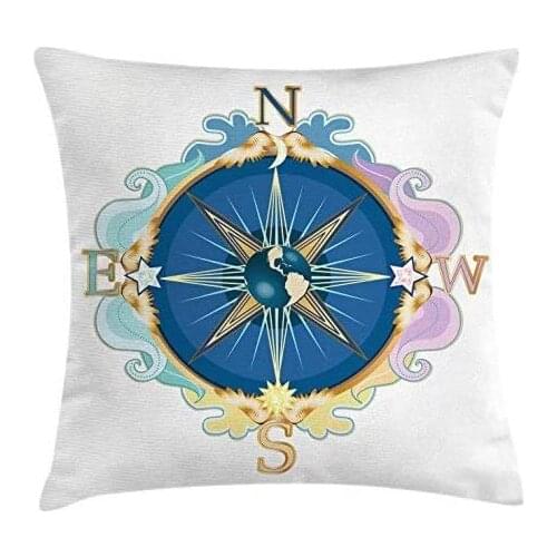 Pooizsdzzz Sun and Moon Throw Pillow Cushion Cover, Windrose with Wings ars Moon and Sun Colorful Swirls Travel, Decorative