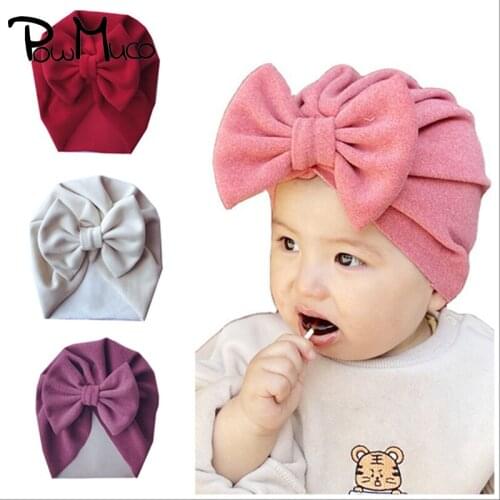Powmuco 18*20 CM Solid Color Imitation Cashmere Hat Fashion Handmade Bowknot Baby Girls Caps Infant Hair Accessory Birthday Gift