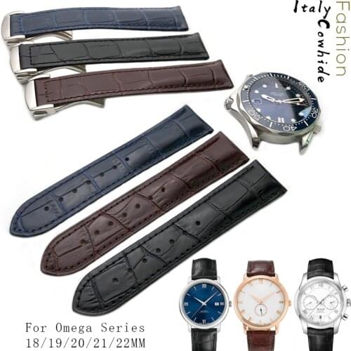 18/19/20/21/22mm High Quality Italian Cowhide Bamboo Grain Watch Strap Fold Buckle Watchband Suitable for Omega Seamaster Watch