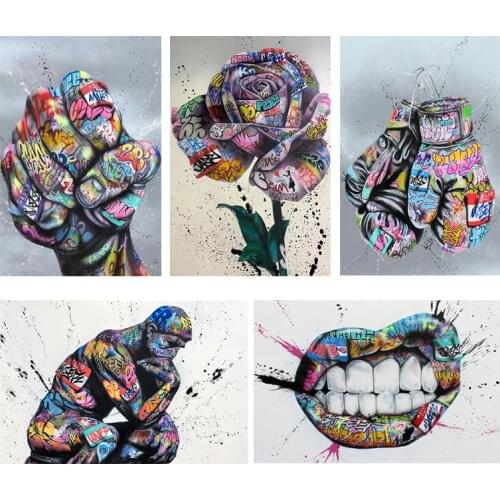 Self-adhesive Wall Stickers Graffiti Art Inspiration Lips Posters Street Wall Art Painting Mouth Pictures for Living Room Decor