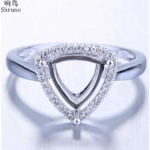 Shruno 8x8mm Trillion Cut Sterling Silver 925 Natural Diamond Fine Jewelry Semi Mount Engagement Wedding Ring Women Diamond Ring
