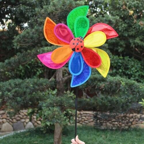 Sequins Pin-wheel Beetle Design Flower Shape Two-layer Double Layers Wind Spinner for Home