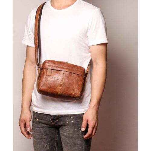 Top Quality Men Messenger Shoulder Bag Genuine Leather Vintage Mens Crossbody Bag With Card Holder Mobile Phone Pouch