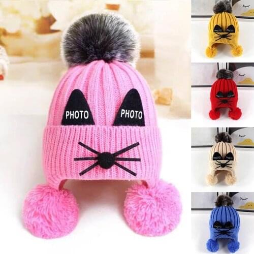 Keep Warm Cute Hat For Childrens Autumn Winter Knitting Thick Hats for Boys Girls Cat Beard Pattern Casual Caps Nice Gifts 2020