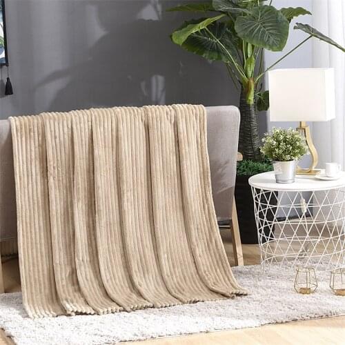 Thickness Striped Blanket for Bed Sofa Super Soft Warm Coral Fleece Throw Blanket Potable Car Travel Blanket Bedspread