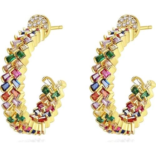 Thomas Unique Simple Semicircle Earring with Color Paved CZ , European Glam Jewelry Soul Gift for Women TS