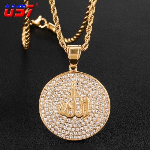US7 Religious Totem Pendant Necklace Round Shape Gold Plated CZ Stones Pendant Trendy Copper For Men&Women Hip Hop Jewelry