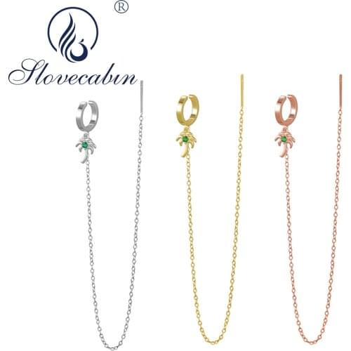 Slovecabin Unique 925 Sterling Silver Coconut Tassel Long Chain Ear Cuff For Women Clip On Earrings Thread Chain Cuff Jewelry