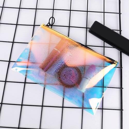 Waterproof Holder Pouch Home Makeup Storage Bag Hot Holographic Bag Transparent Travel Make Up Cosmetic Bag Makeup Bag PU Zip