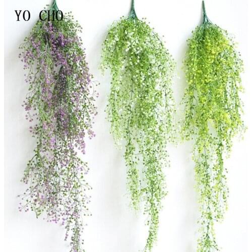 YO CHO 80cm Artificial Flower Vine Plant Fake Rattan Hanging Wall Grass Plant Green Ivy String Hanging Vine Home Wedding Decor