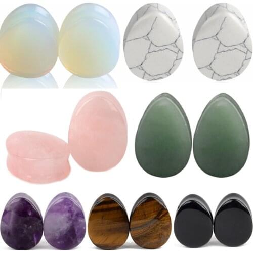 1Pair Natrue Stone Ear Plug Gauge 6-16mm Teardrop Ear Plug And Tunnel Flesh Stone Ear Gauge Expander Plug Strectcher Dilatacione