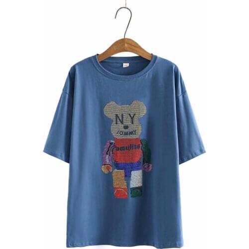 Summer womens tops and blouses plus size T-shirt female 2021 fashion O-Neck short sleeves cartoon Diamond womens t-shirt white