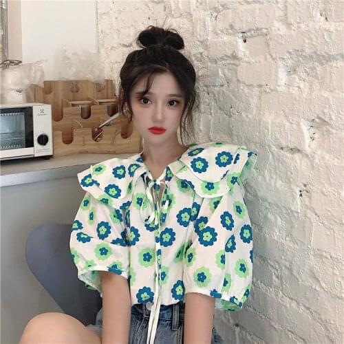 Shirt Temperament Doll Bow Tie Floral Short-sleeved Shirt Female Design Sense Niche Summer New Korean Style Top