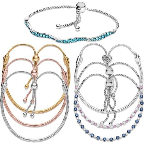 New 925 Sterling Silver Charm Bracelet Rose Golden Color Daisy Flower Barrel Clasp Snake Chain Bracelet Women Jewelry