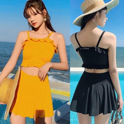 Fashion Korean Style Sweet Cute Gathered Short Style Hot Spring Swimsuit Two-Piece Suit Set Sexy Swimsuit
