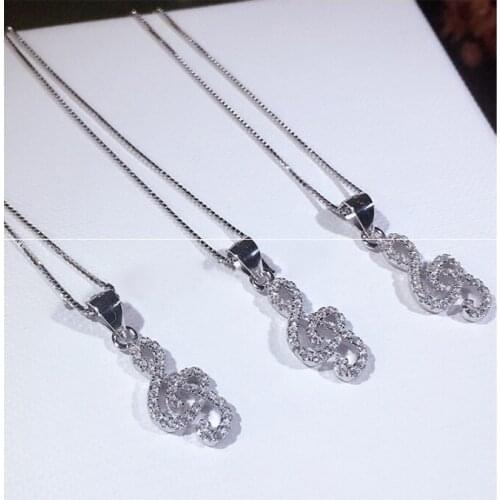 New 925 Sterling Silver Jewelry Girl Favorite Christmas Gifts Creative Lovely Inlaid Stone Music Notation Pendant Necklace